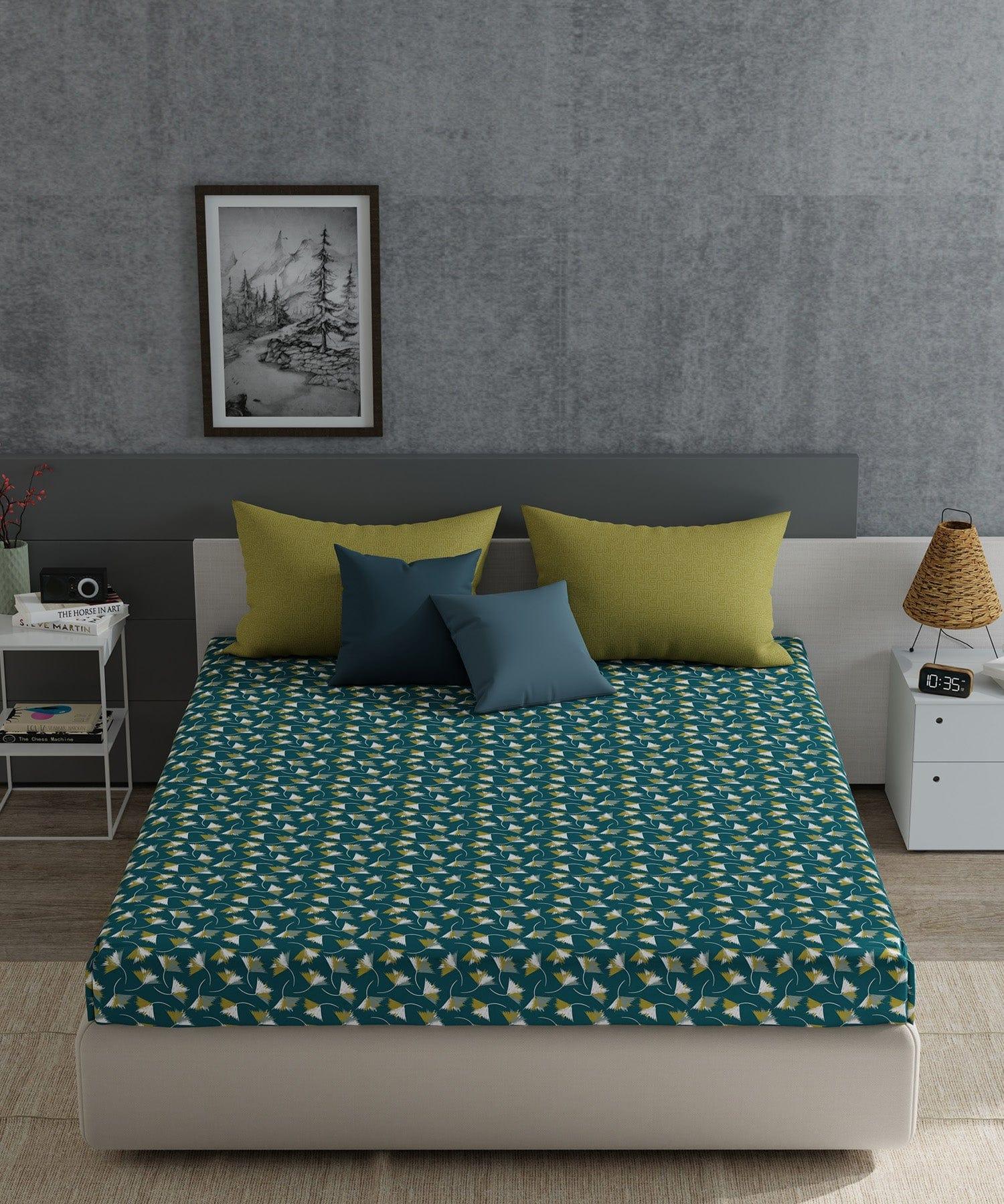 Enera Everyday Collection Green Color King Size Bedsheet Set - enera