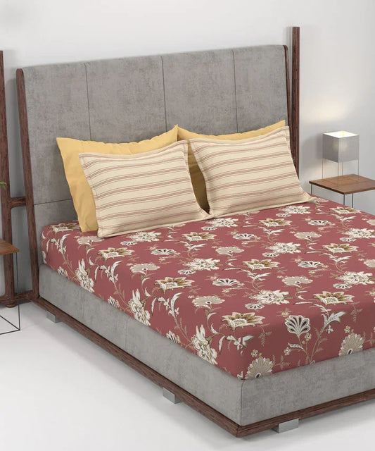 Enera Home Essential Collection Yasmin Red Color King Size Bedsheet Set - enera
