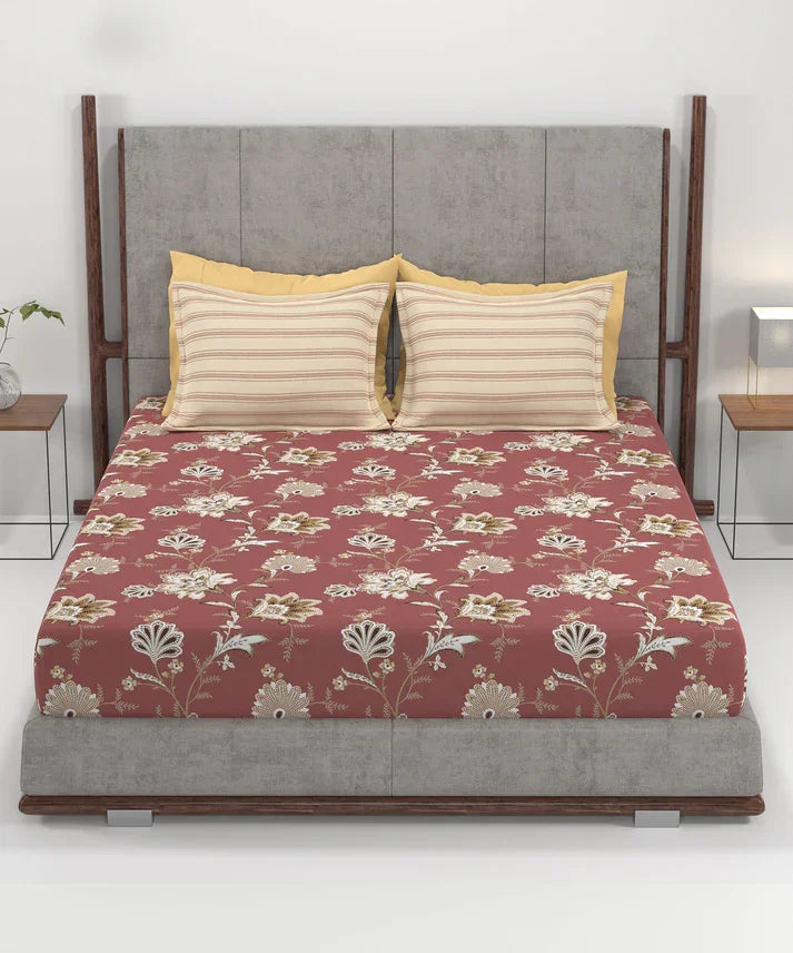 Enera Home Essential Collection Yasmin Red Color King Size Bedsheet Set - enera