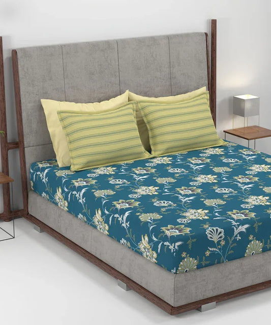 Enera Home Essential Collection Yasmin Teal Color King Size Bedsheet Set - enera