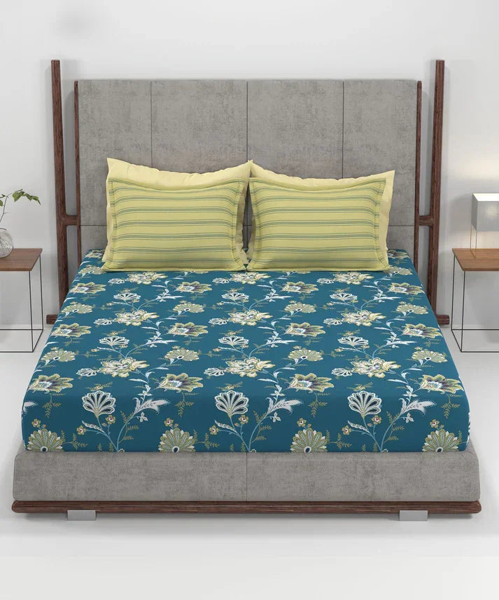 Enera Home Essential Collection Yasmin Teal Color King Size Bedsheet Set - enera