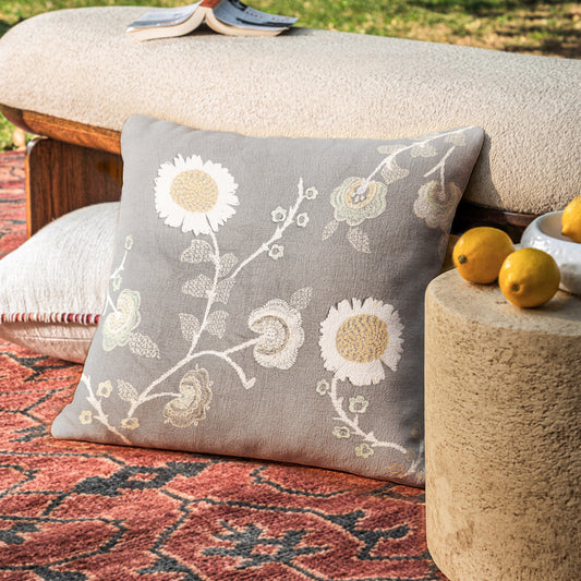 Marc Floral Light Grey 16x16 Cushion Cover