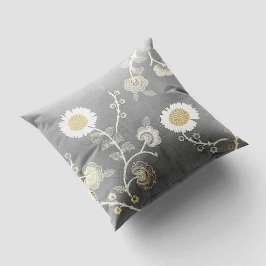 Marc Floral Light Grey 16x16 Cushion Cover