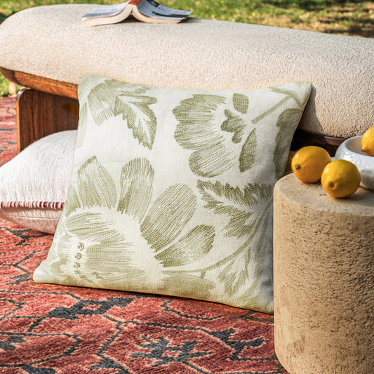 Marc Leaf Floral White 16x16 Cushion Cover