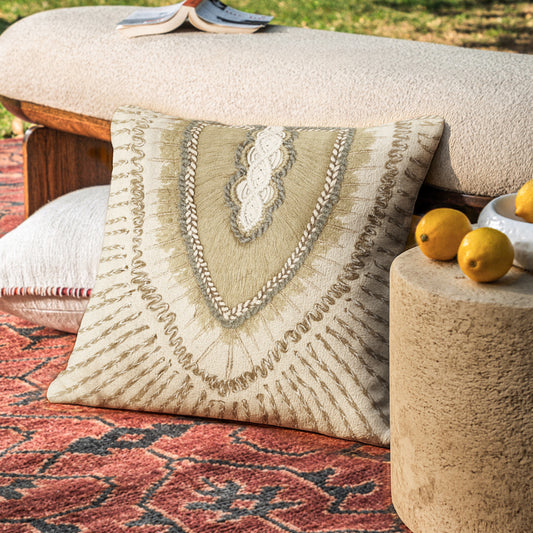 Marc Boho Ethenic Ivory Cream 16x16 Cushion Cover