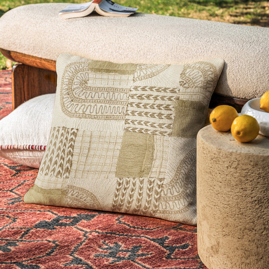 Marc Boho Patch Work Ivory Cream 16x16 Cushion Cover