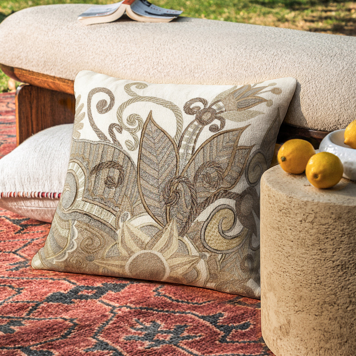Marc Abstract Floral White Brown 16x16 Cushion Cover