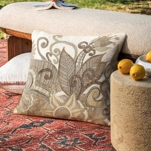Marc Abstract Floral White Brown 16x16 Cushion Cover