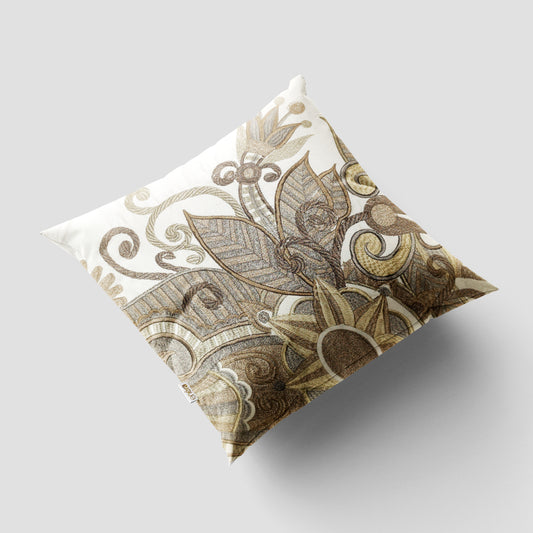 Marc Abstract Floral White Brown 16x16 Cushion Cover