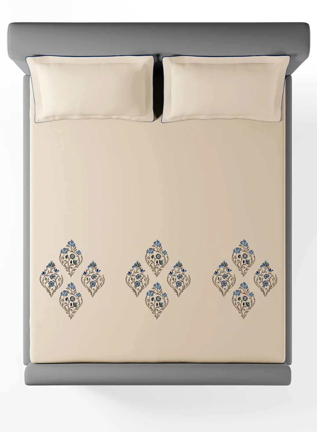 Ebury Birch Embroidered 100% Cotton King Size Bedsheet Set with 2 Pillow Covers