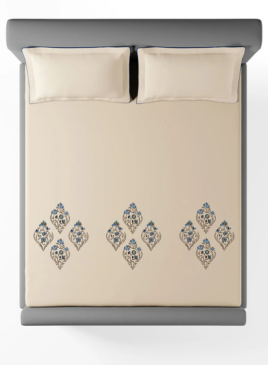 Ebury Birch Embroidered 100% Cotton King Size Bedsheet Set with 2 Pillow Covers
