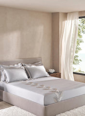 Liana New Grey Embroidered 100% Cotton King Size Bedsheet Set with 2 Pillow Covers