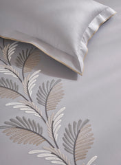 Liana New Grey Embroidered 100% Cotton King Size Bedsheet Set with 2 Pillow Covers