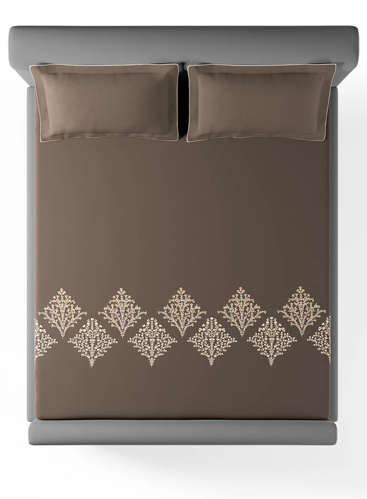 Sansar Embroidered 100% Cotton King Size Bedsheet Set with 2 Pillow Covers – Lindley Charcoal
