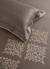 Sansar Embroidered 100% Cotton King Size Bedsheet Set with 2 Pillow Covers – Lindley Charcoal
