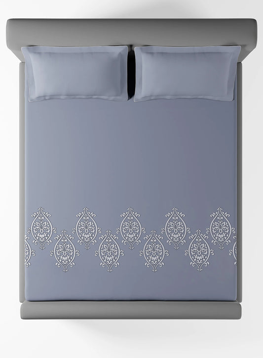 Sansar Embroidered 100% Cotton King Size Bedsheet Set with 2 Pillow Covers – Kelstone Denim
