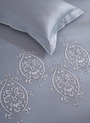 Sansar Embroidered 100% Cotton King Size Bedsheet Set with 2 Pillow Covers – Kelstone Denim
