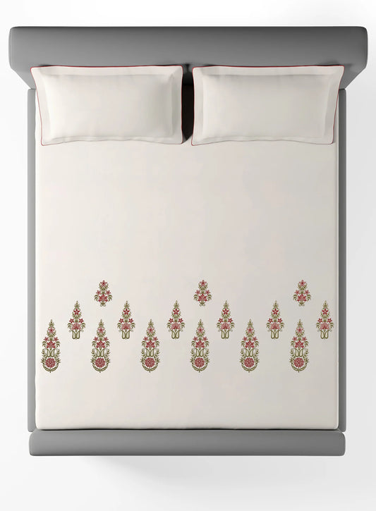 Maybury Marshamallow Embroidered 100% Cotton King Size Bedsheet Set with 2 Pillow Covers