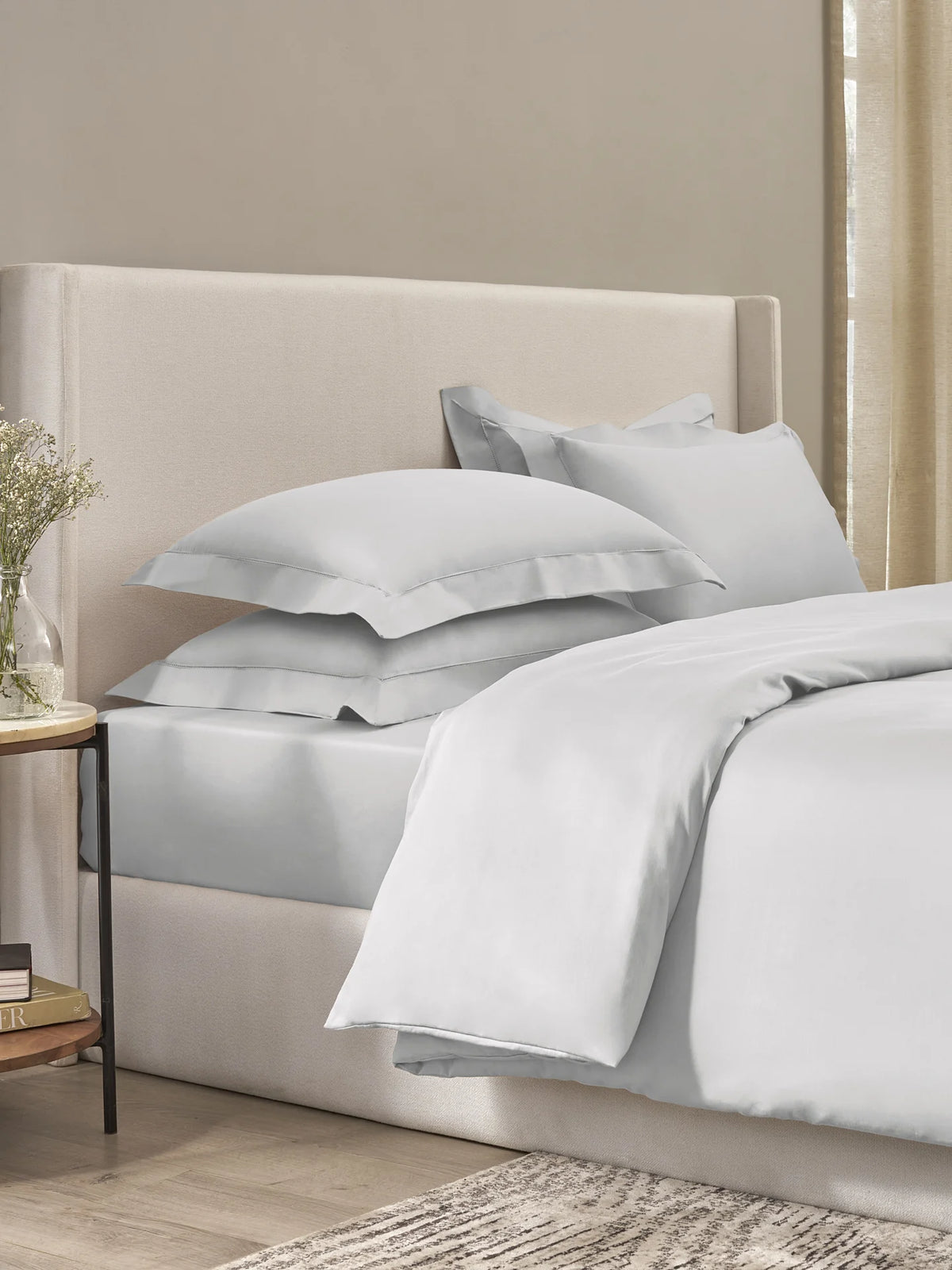Bask Silver 100% Cotton King Size Bedsheet Set with 2 Pillow Covers