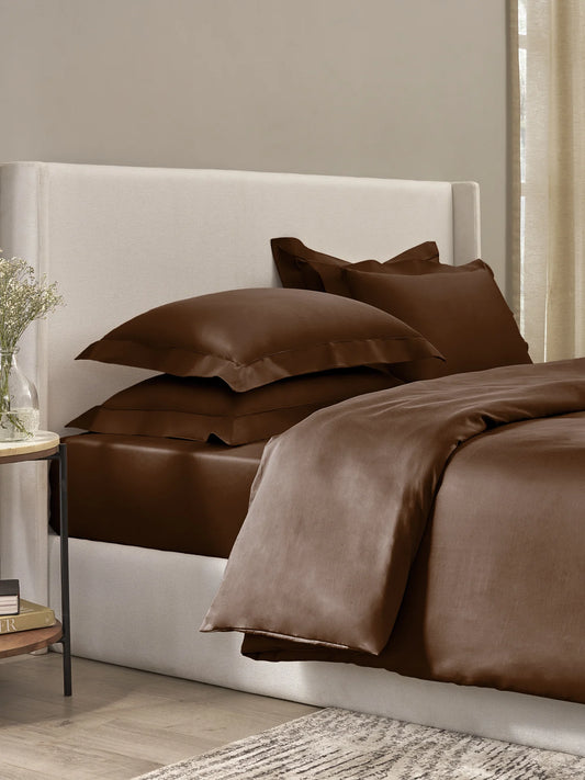 Sansar Bask 100% Cotton King Size Bedsheet Set with 2 Pillow Covers – Cocoa