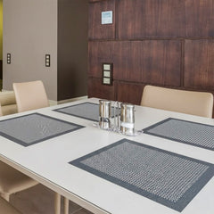 Woven Pvc Check Table Mat Silver Black 30cm x 45cm, ( Pack of 6 )