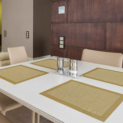 Woven Pvc Check Table Mat Cream 30cm x 45cm, ( Pack of 6 )