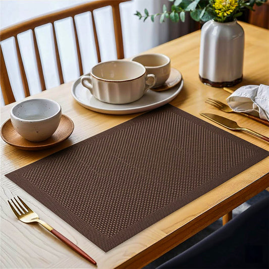 Woven Pvc Check Table Mat Choco Black 30cm x 45cm, ( Pack of 6 )