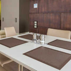 Woven Pvc Check Table Mat Choco Black 30cm x 45cm, ( Pack of 6 )