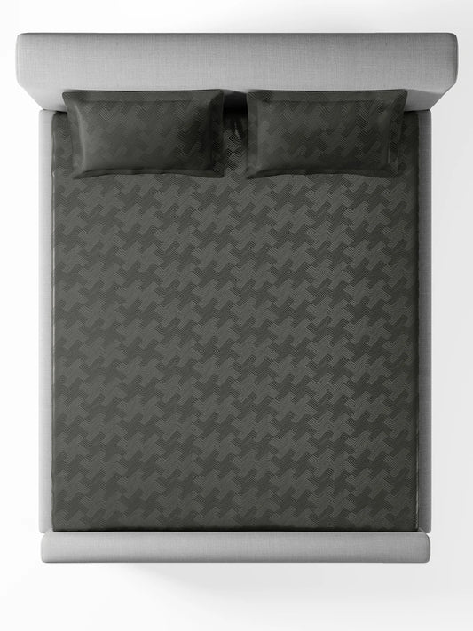 Jacquard Echo Charcoal Grey 100% Cotton King Size Bedsheet Set with 2 Pillow Covers