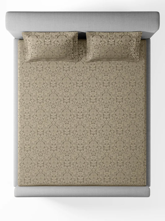 Jacquard Valenica Roasted Cashew 100% Cotton King Size Bedsheet Set with 2 Pillow Covers