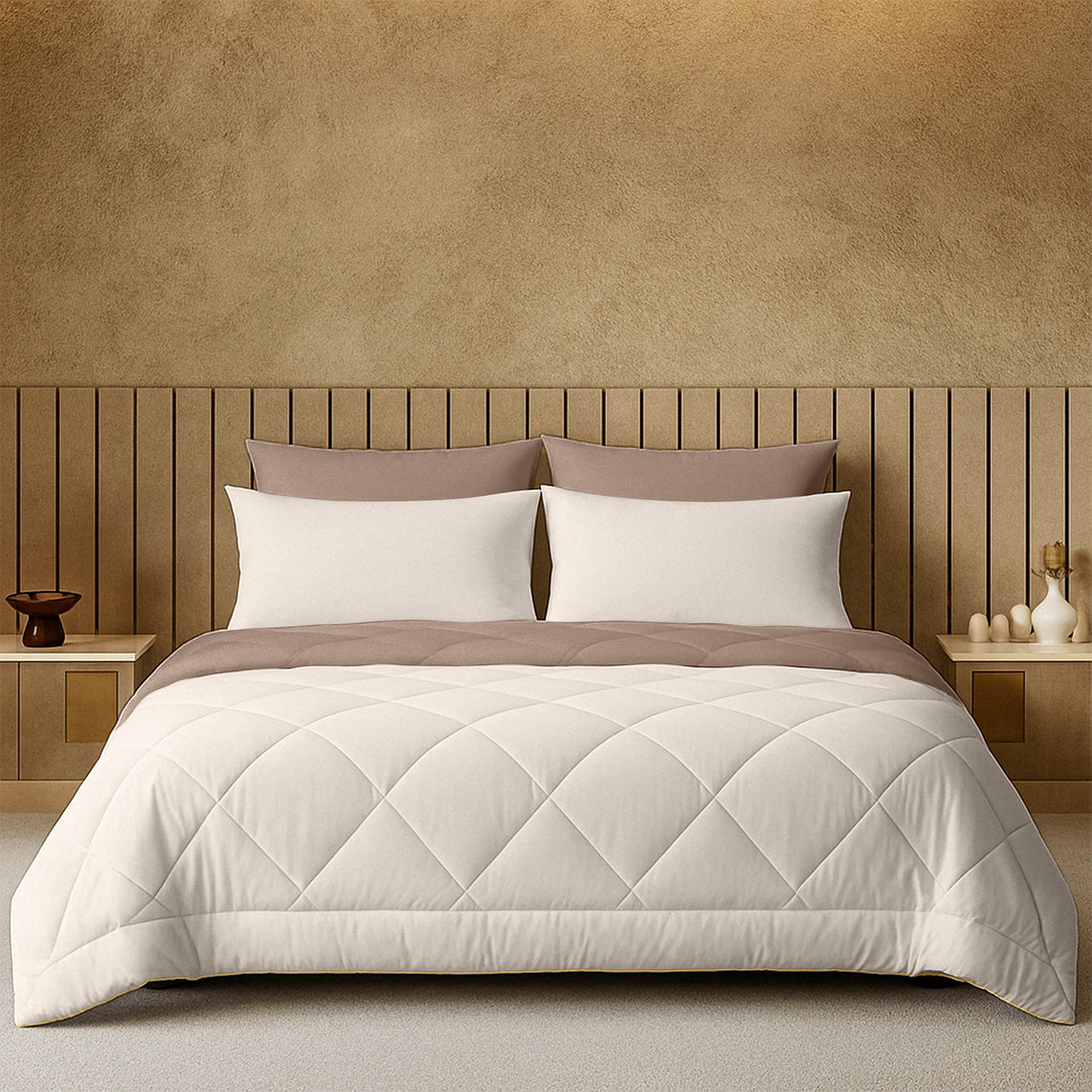 Cherish Quilted Cocoa Sand Reversible Double Bed Comforter for All Season