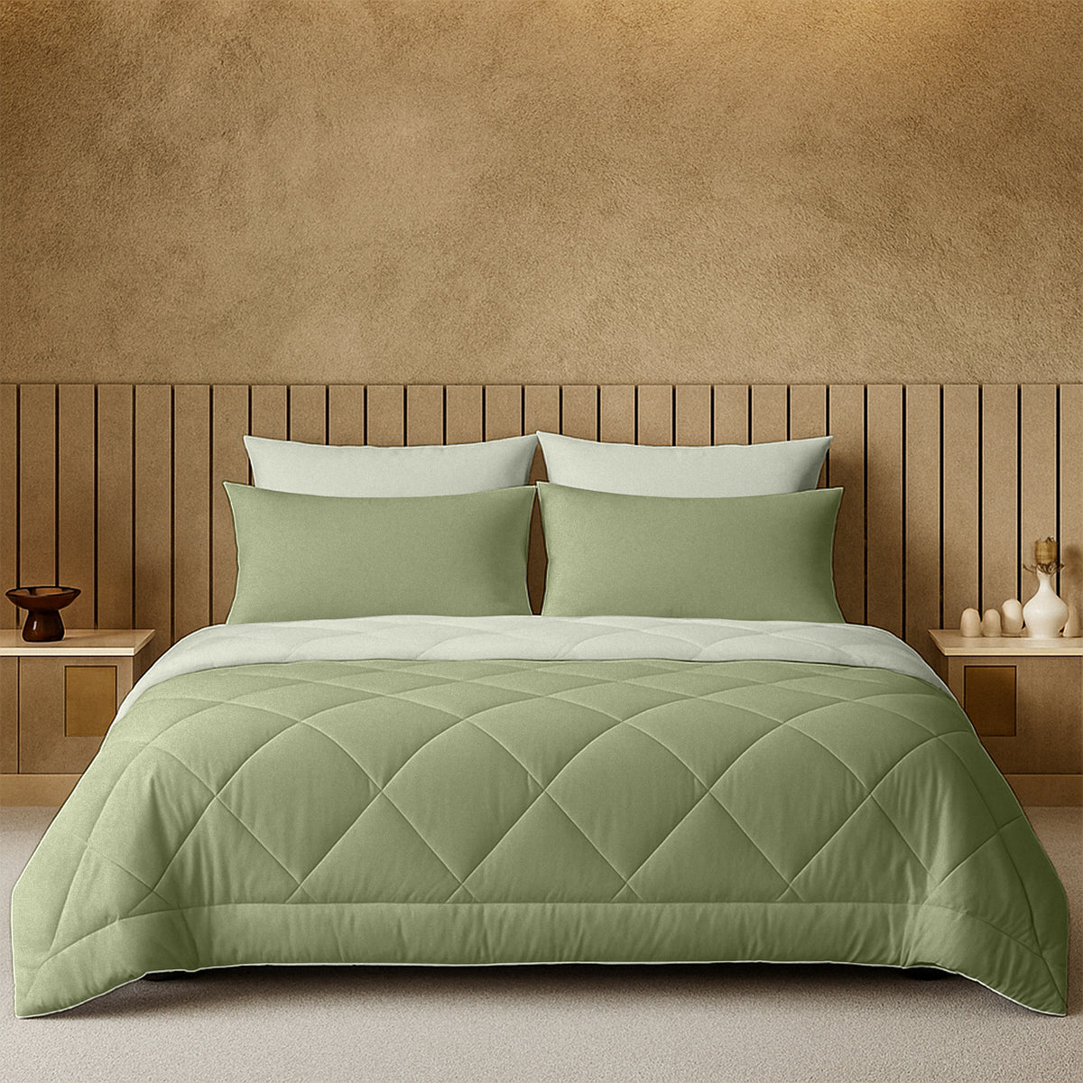 Cherish Quilted Olive Green Reversible Double Bed Comforter for All Season