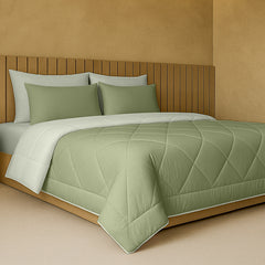Cherish Quilted Olive Green Reversible Double Bed Comforter for All Season