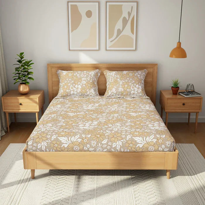 Himeya Printed King Bedsheet with 2 Pillow Covers 100% Pure Cotton