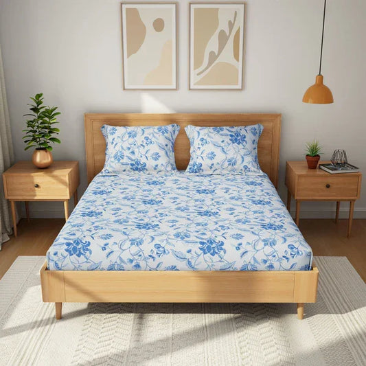 Himeya Printed King Bedsheet with 2 Pillow Covers 100% Pure Cotton