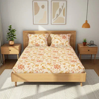 Himeya Printed King Bedsheet with 2 Pillow Covers 100% Pure Cotton