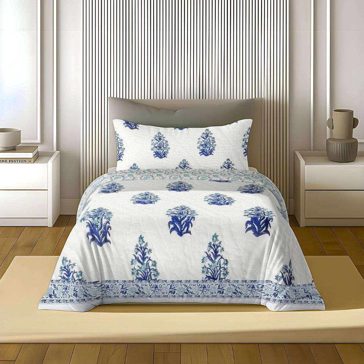 Ocean Jaipuri Nishat Quilt Blue | 100% Cotton | Single Bed Comforter
