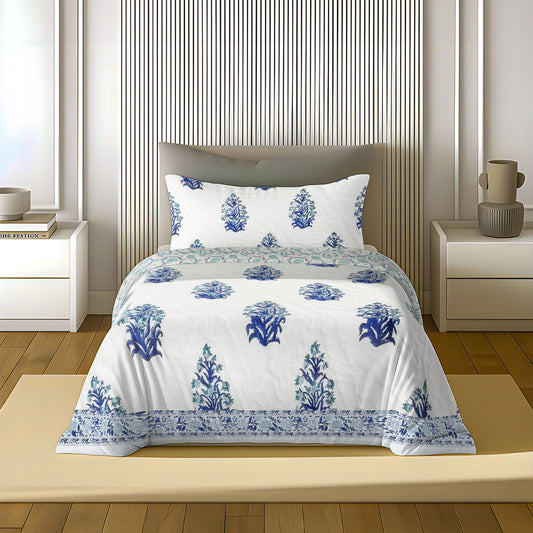 Ocean Jaipuri Nishat Quilt Blue | 100% Cotton | Single Bed Comforter