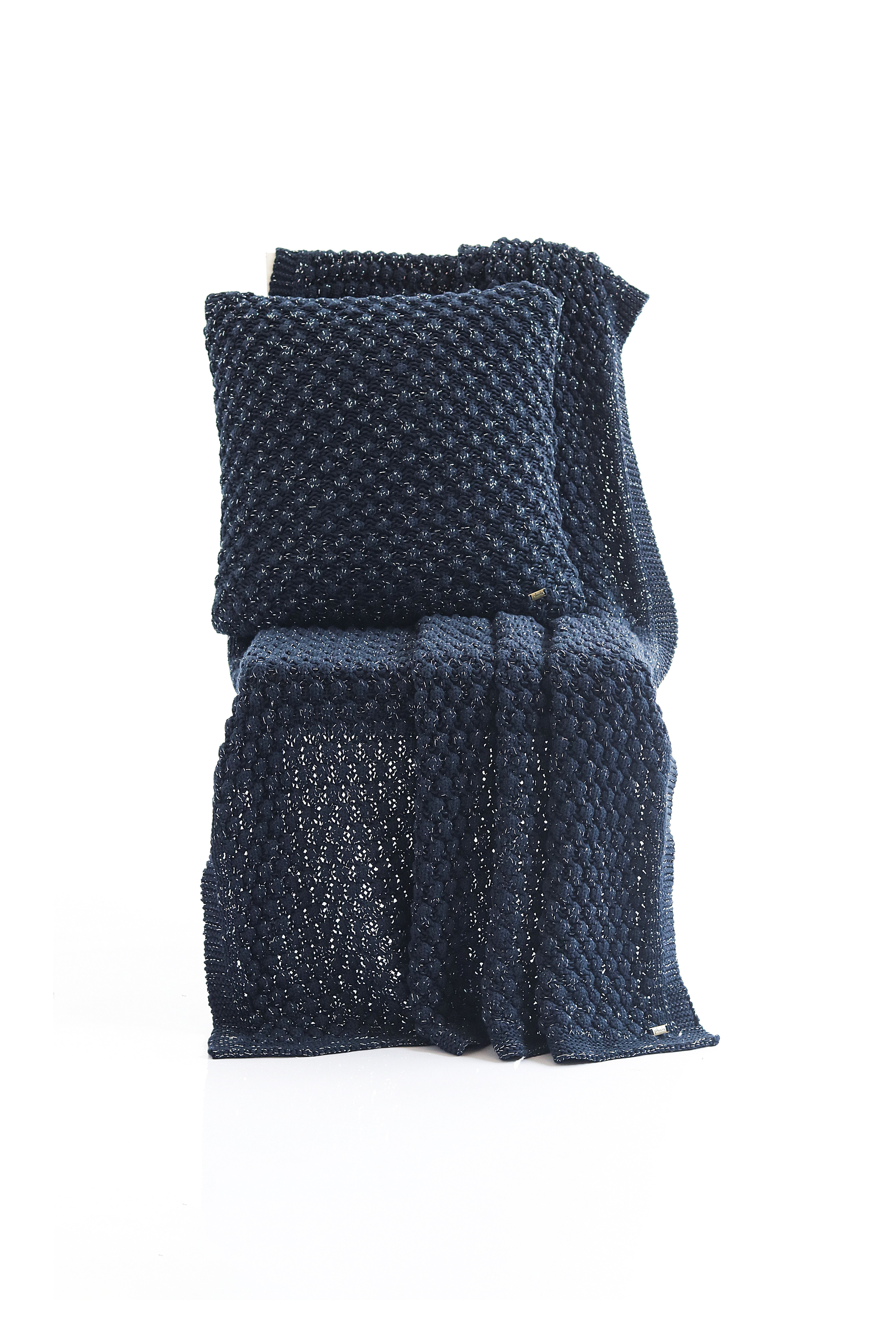 Pluchi Popcorn - Navy with Silver Metallic Yarn 100% Cotton Knitted All Season AC Throw Blanket - Agarwal Bedding and Furnishing