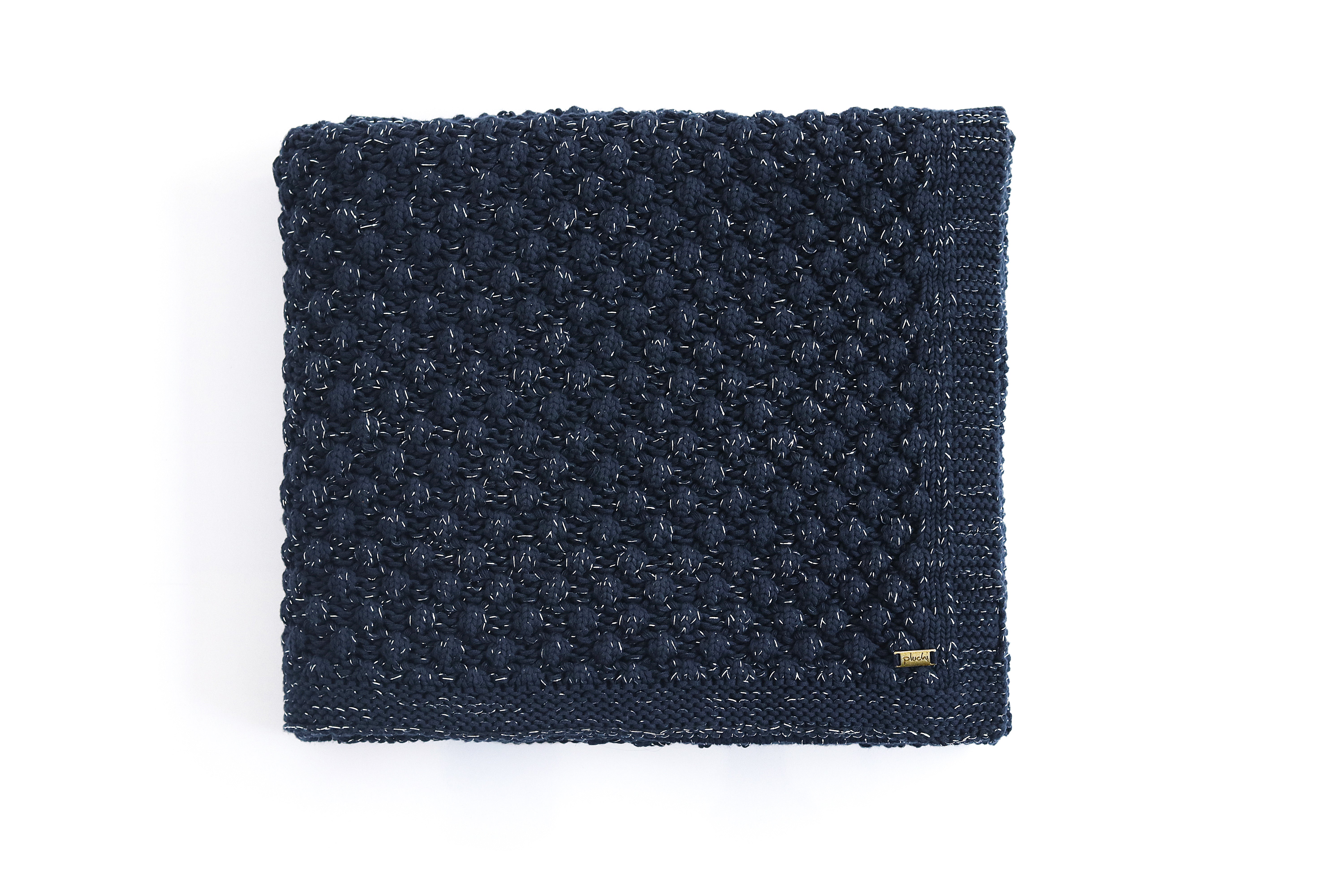 Pluchi Popcorn - Navy with Silver Metallic Yarn 100% Cotton Knitted All Season AC Throw Blanket - Agarwal Bedding and Furnishing