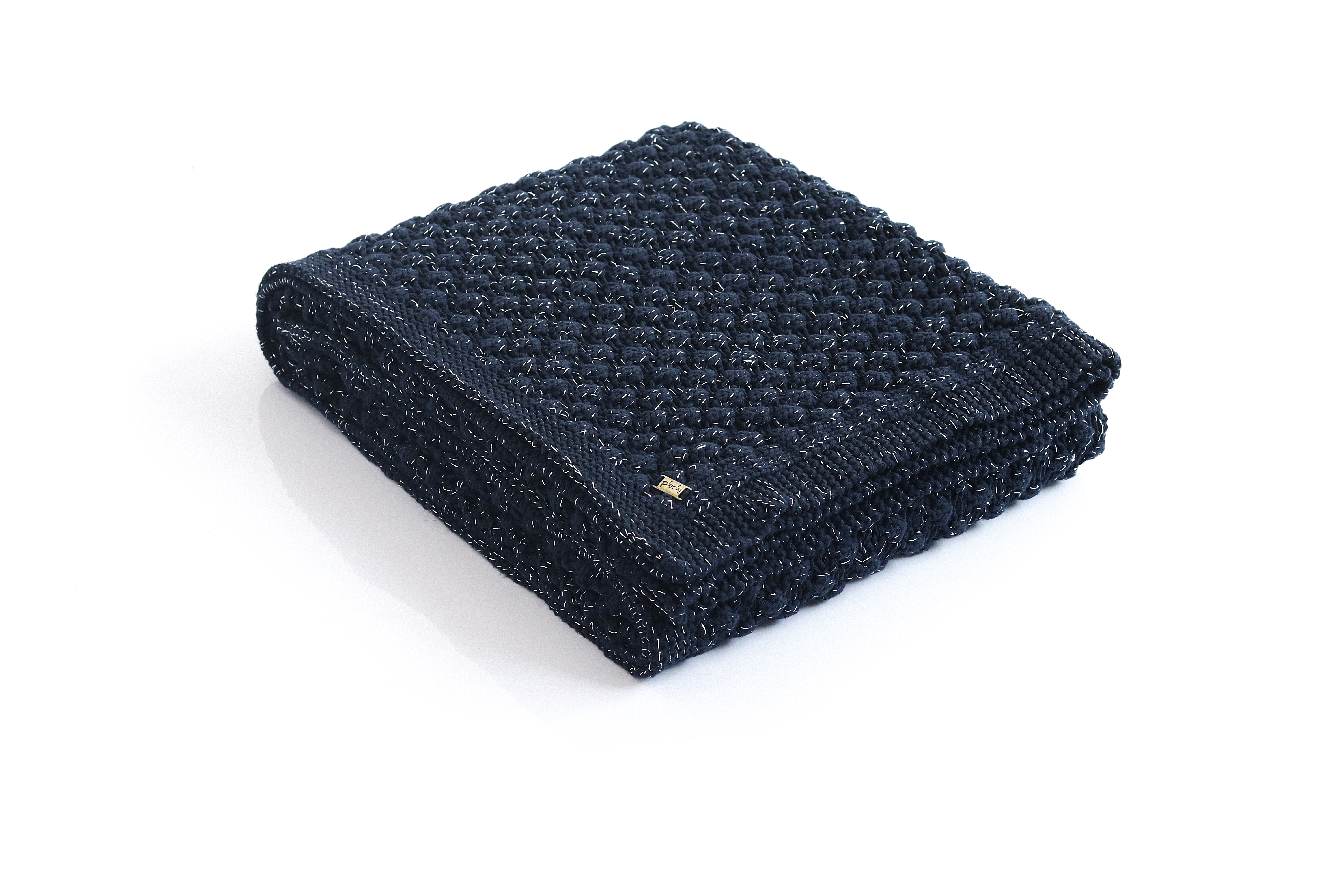 Pluchi Popcorn - Navy with Silver Metallic Yarn 100% Cotton Knitted All Season AC Throw Blanket - Agarwal Bedding and Furnishing