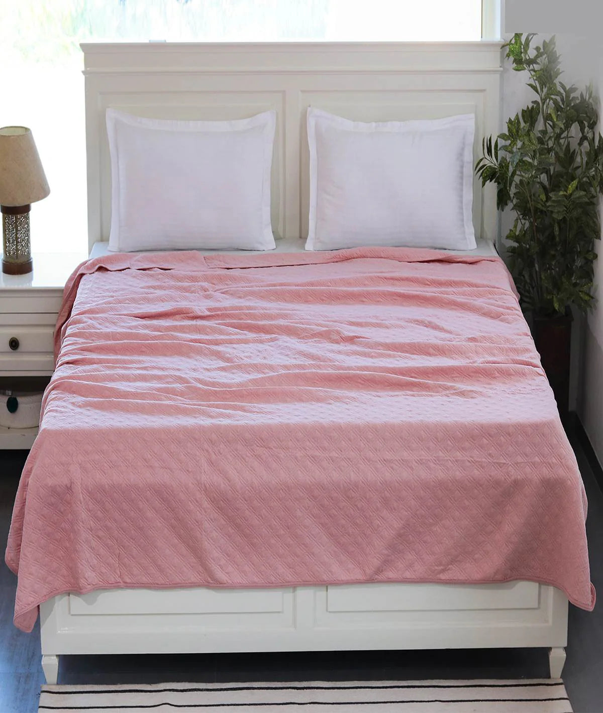 Pluchi Botanic Mist Cotton Knitted Double Bed Dohar / Quilt (Pink Pearl) - Agarwal Bedding and Furnishing