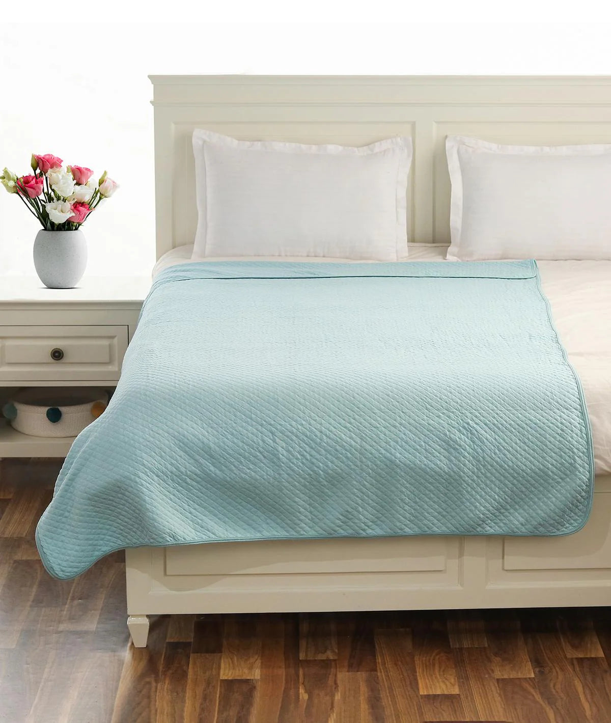 Pluchi Quardline Baby Blue Cotton Knitted Light weight Quilted Blanket - Agarwal Bedding and Furnishing