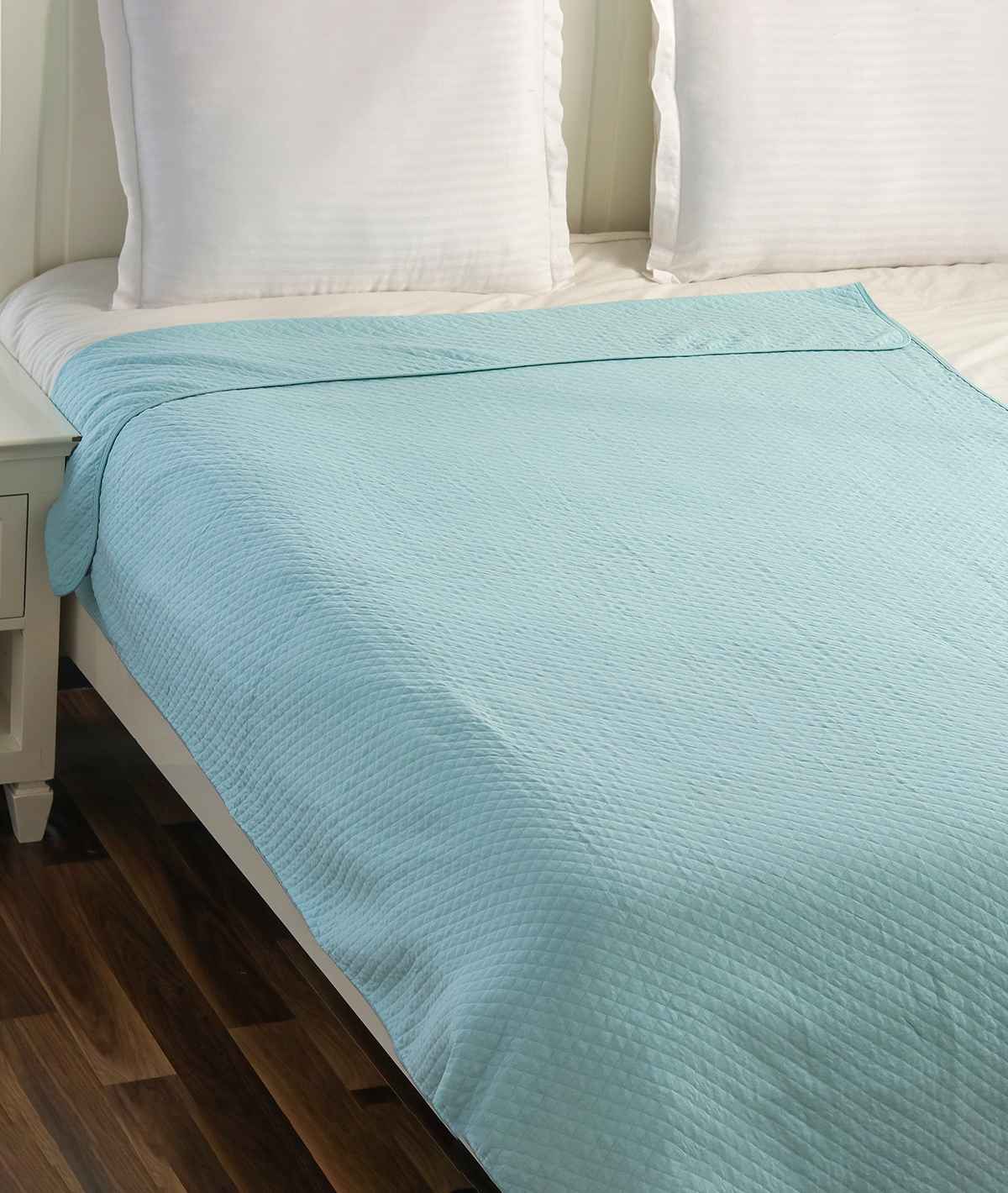 Pluchi Quardline Baby Blue Cotton Knitted Light weight Quilted Blanket - Agarwal Bedding and Furnishing