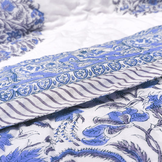 Ocean Jaipuri Rajmudra Quilt Blue | 100% Cotton | Single Bed Comforter