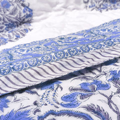 Ocean Jaipuri Rajmudra Quilt Blue | 100% Cotton | Single Bed Comforter
