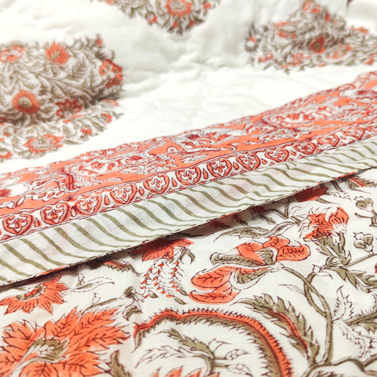 Ocean Jaipuri Rajmudra Quilt Blush | 100% Cotton | Double Bed Comforter