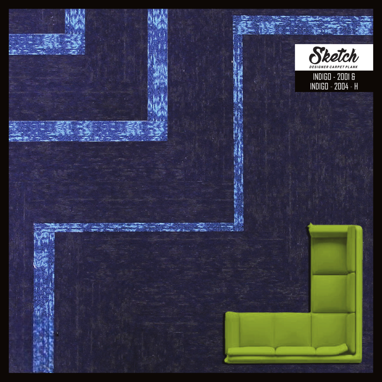 Hego Sketch Indigo Colour Designer Carpet Plank - Elegant & Modern Flooring | Enera