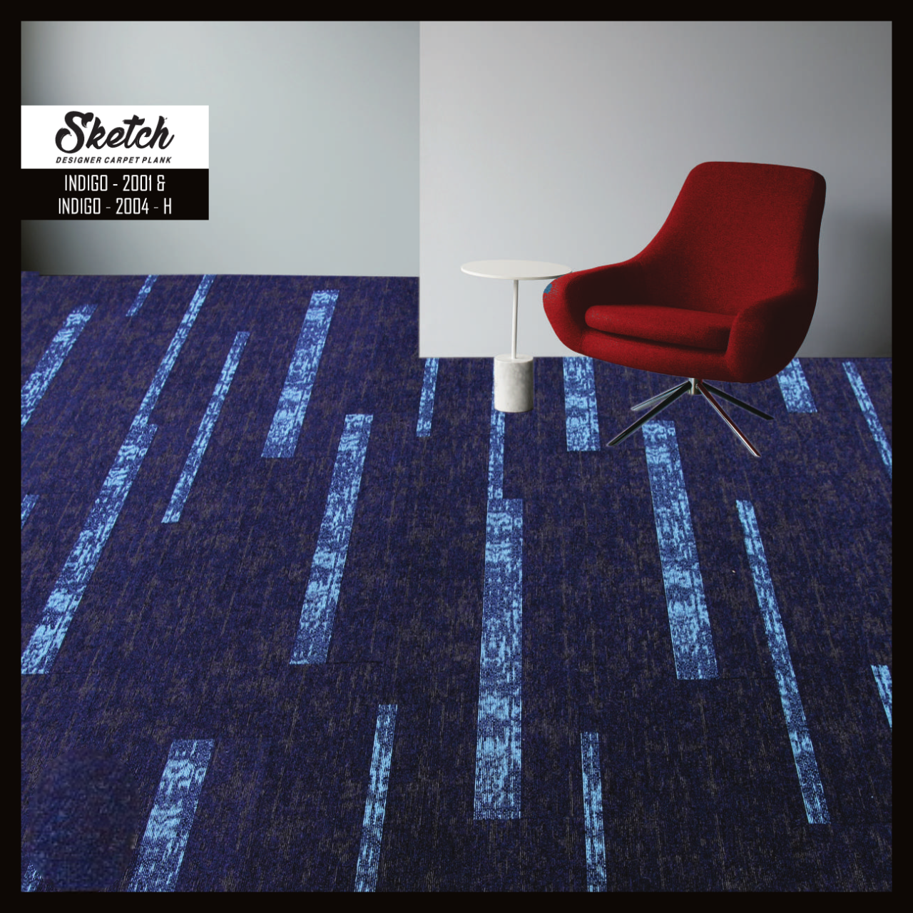 Hego Sketch Indigo Colour Designer Carpet Plank - Elegant & Modern Flooring | Enera