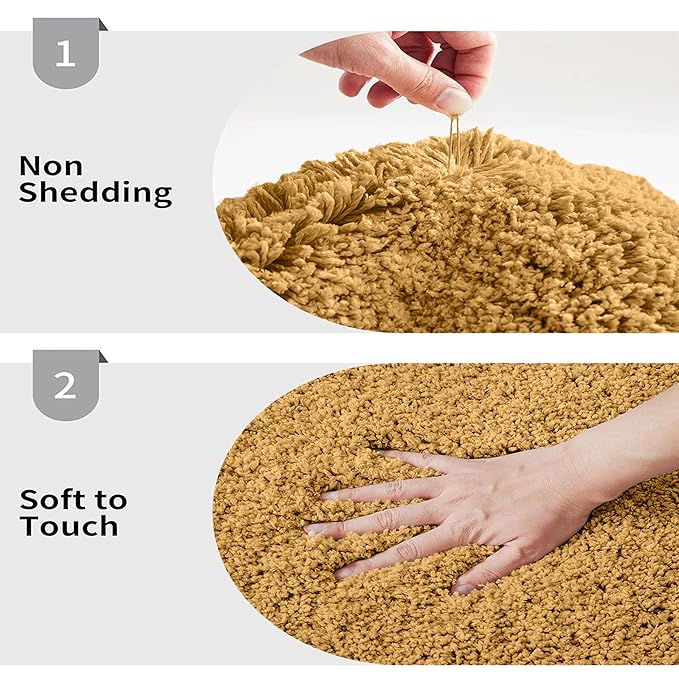 Hand testing a brown bathmat for non-shedding and soft to touch qualities